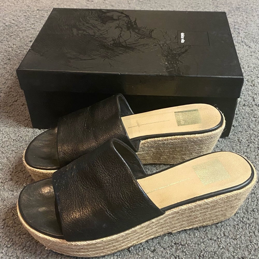 Dolce Vita Womens Layla Espadrille Wedge Sandal Black Leather Size 8